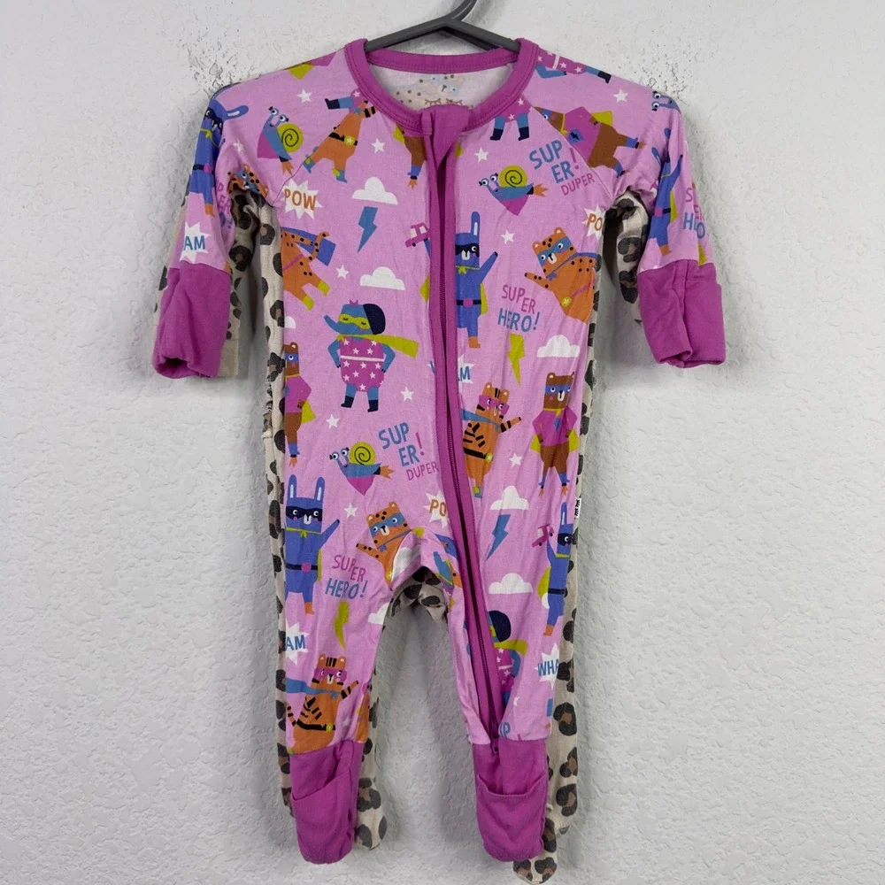 Little Sleepies Milkberry 2PC Pajama Bundle NB 0-3M Bamboo Superhero Leopard‎